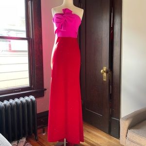 Aqua color blocked pink and red strapless maxi gown dress 2 nwt